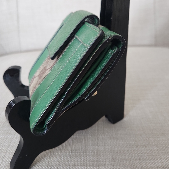 Gucci Vintage GG Studded Canvas Leather Moss Green Olive Folding Wallet - Picture 10 of 16